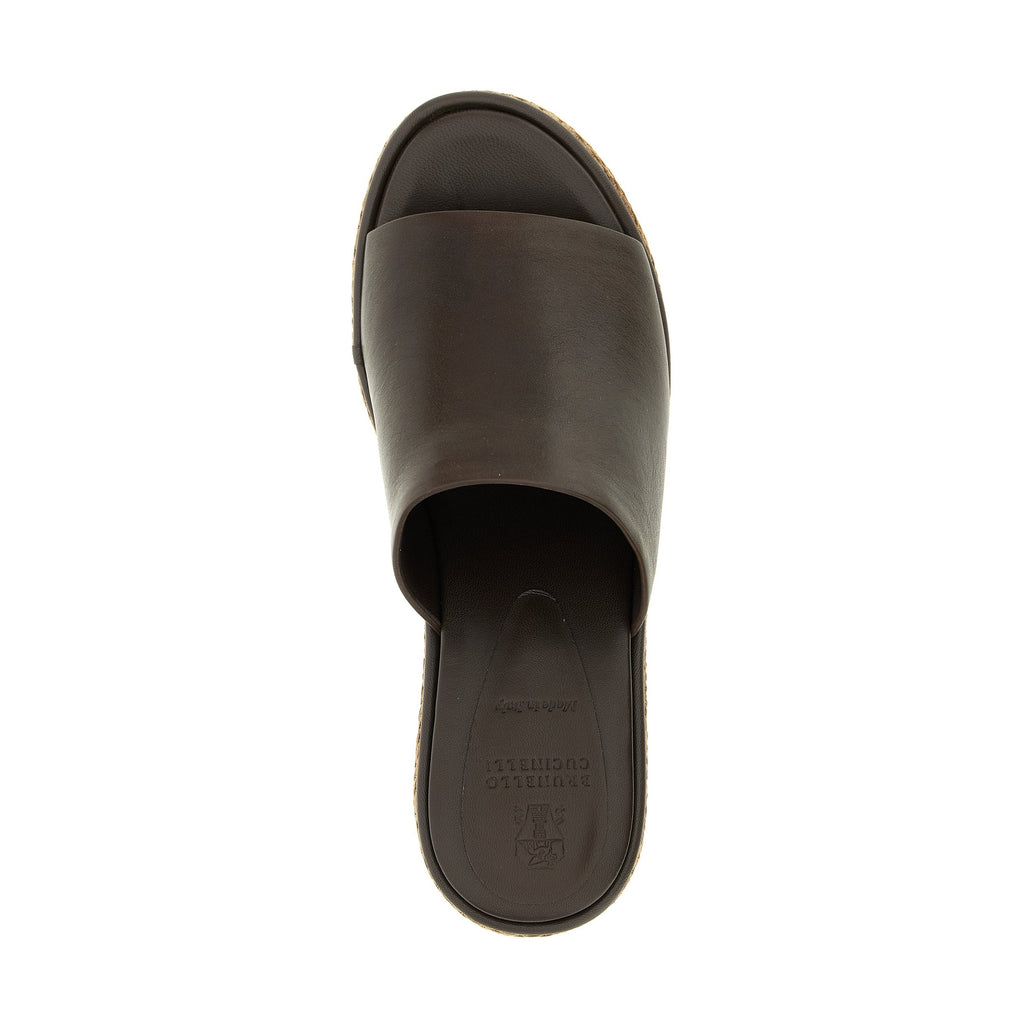 Brunello Cucinelli Brown Calfskin Wedge Sandals