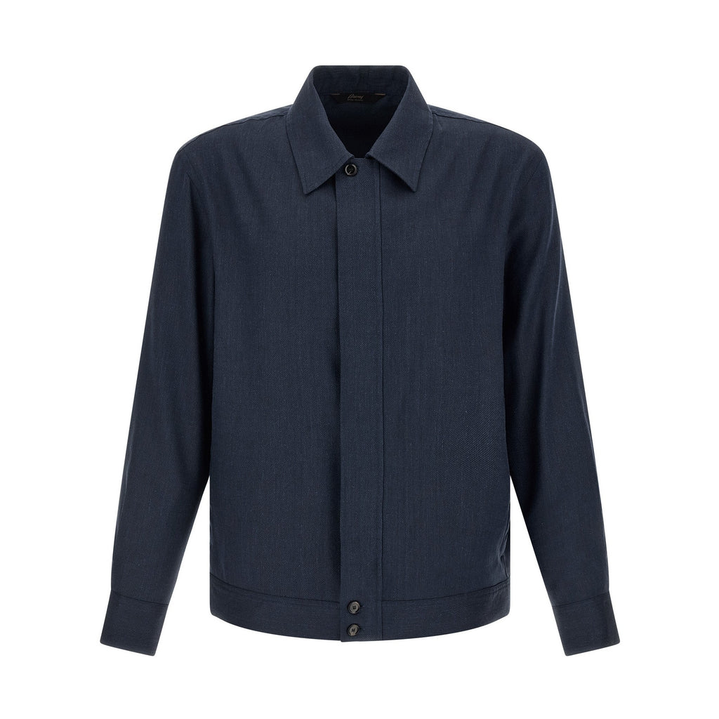 Brioni Blue Linen Full-Length Jacket