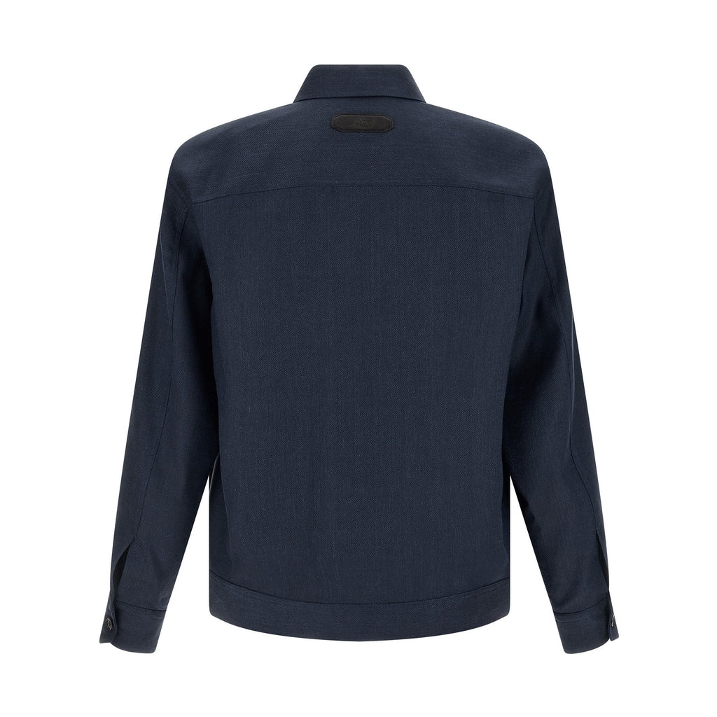 Brioni Blue Linen Full-Length Jacket