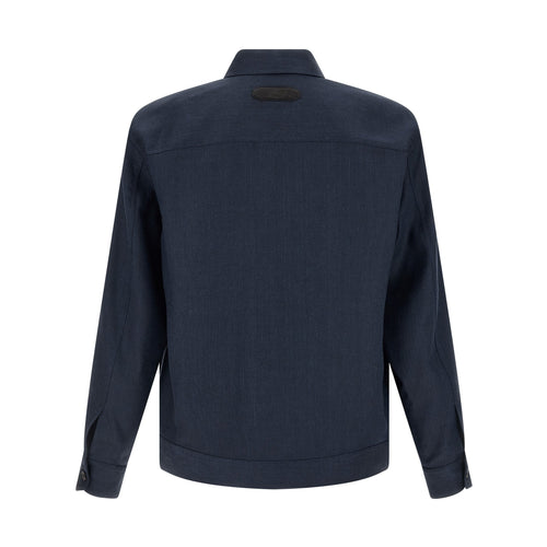 Brioni Blue Linen Full-Length Jacket