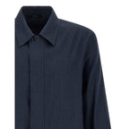 Brioni Blue Linen Full-Length Jacket