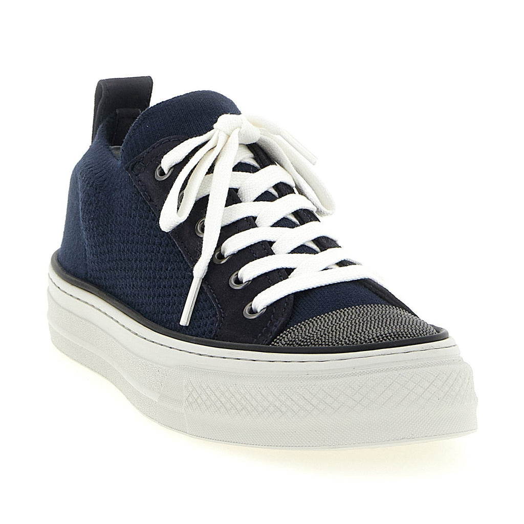 Brunello Cucinelli Blue Cotton Low Top Sneakers