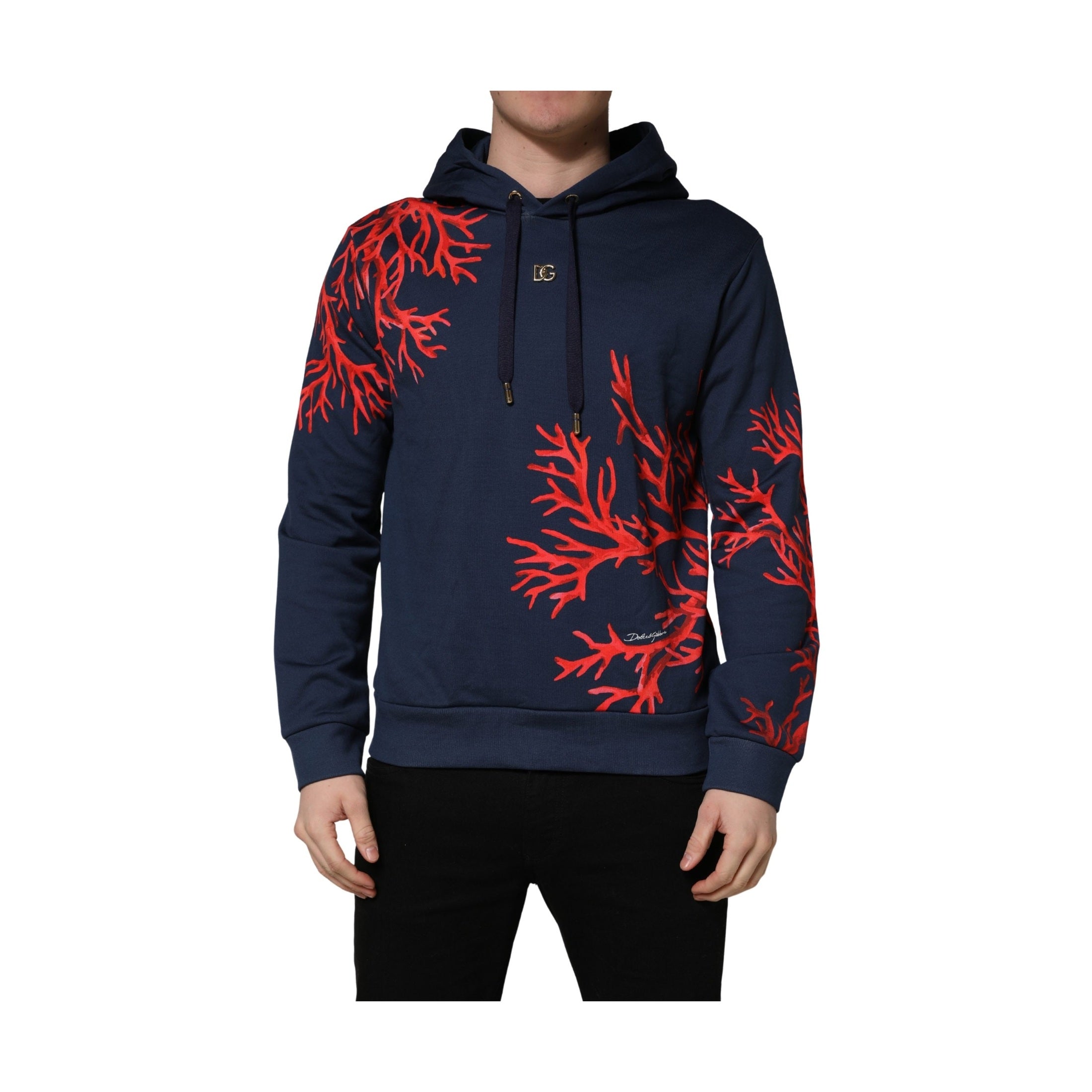 Dolce & Gabbana Blue Cotton Coral Logo Hooded Sweatshirt Sweater