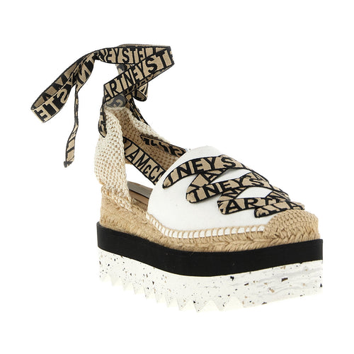 Beige Cotton Wedge Sandals