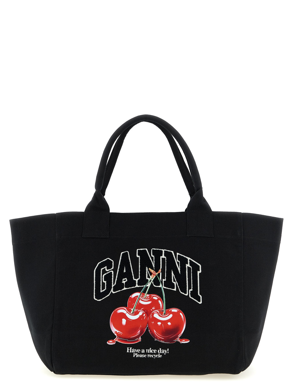 Ganni Black Recycled Cotton Tote Bag