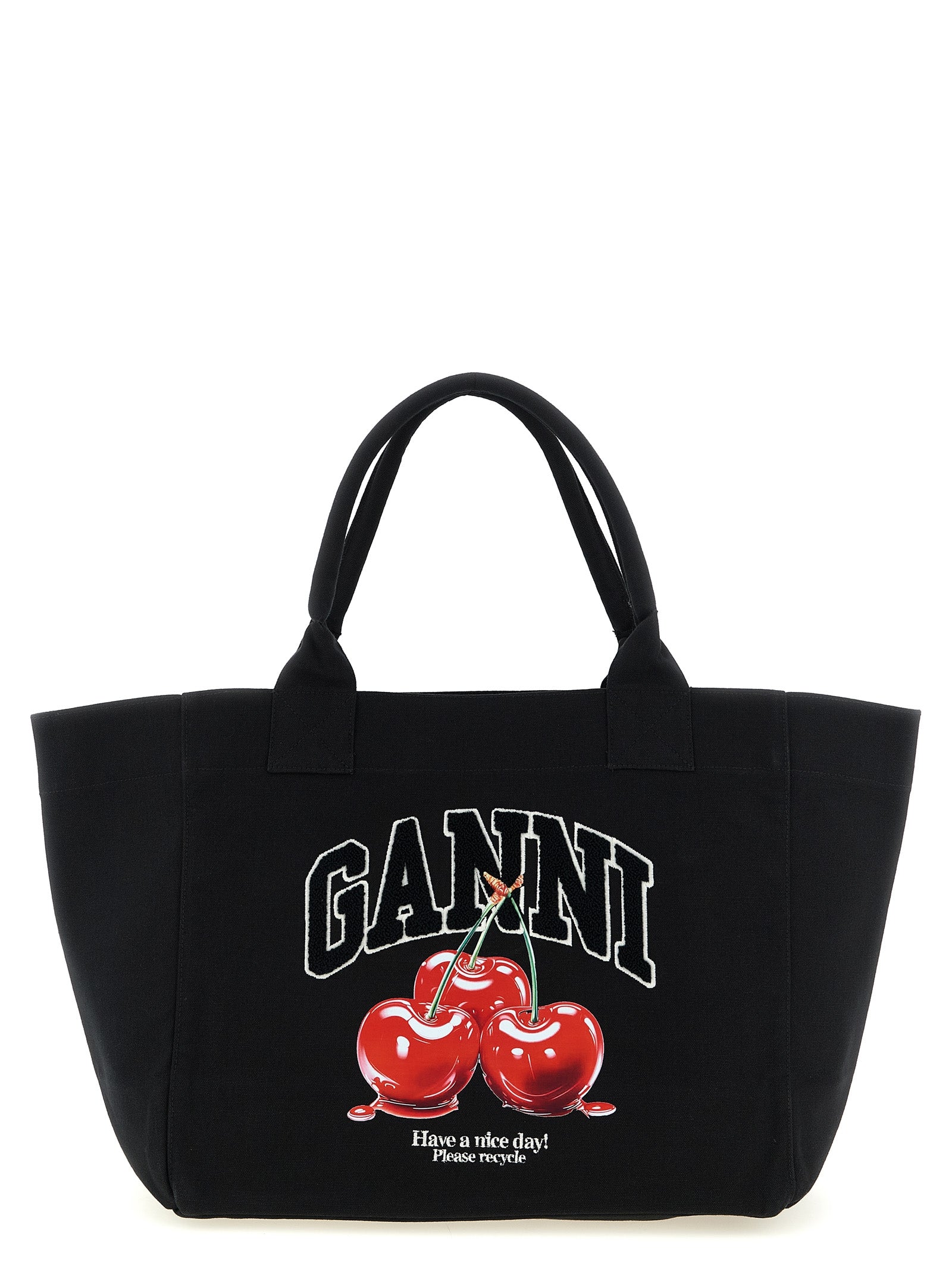 Ganni Black Recycled Cotton Tote Bag