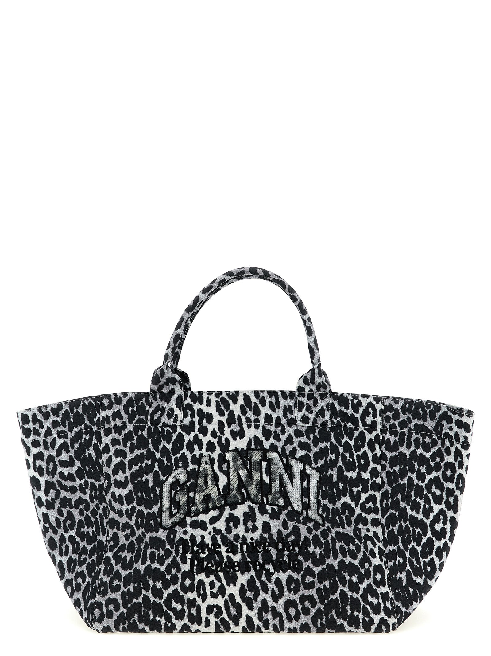 Ganni Gray Recycled Cotton Tote Bag