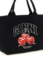 Ganni Black Recycled Cotton Tote Bag