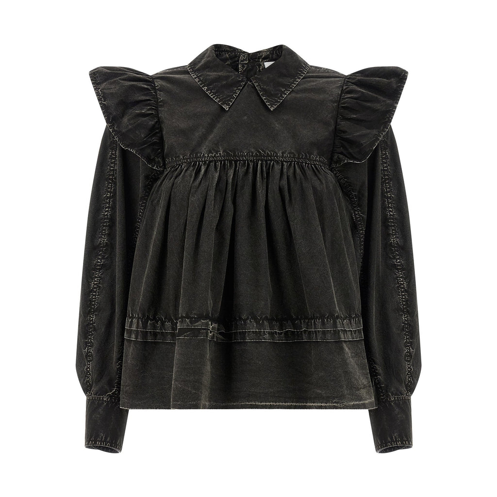 Ganni Black Organic Cotton Blouse