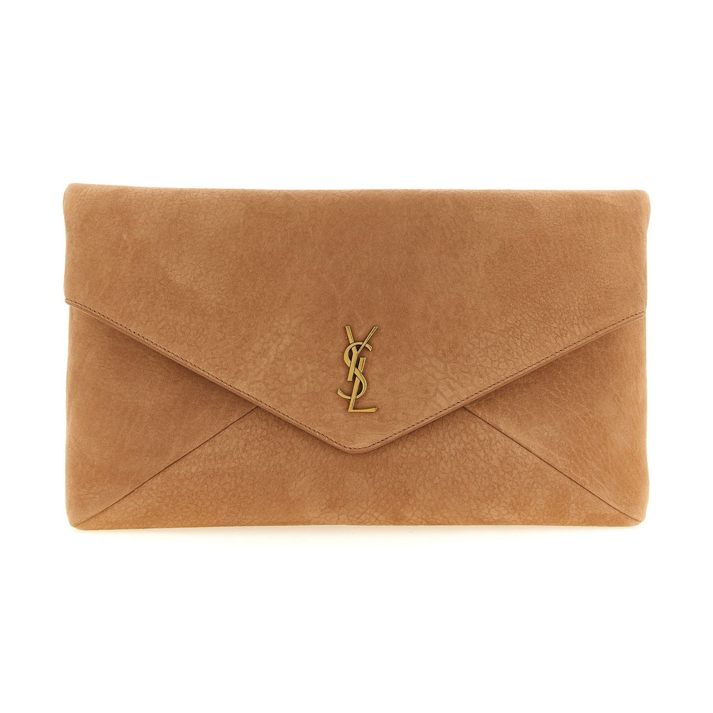 Saint Laurent Brown Lamb Leather Clutch Bag