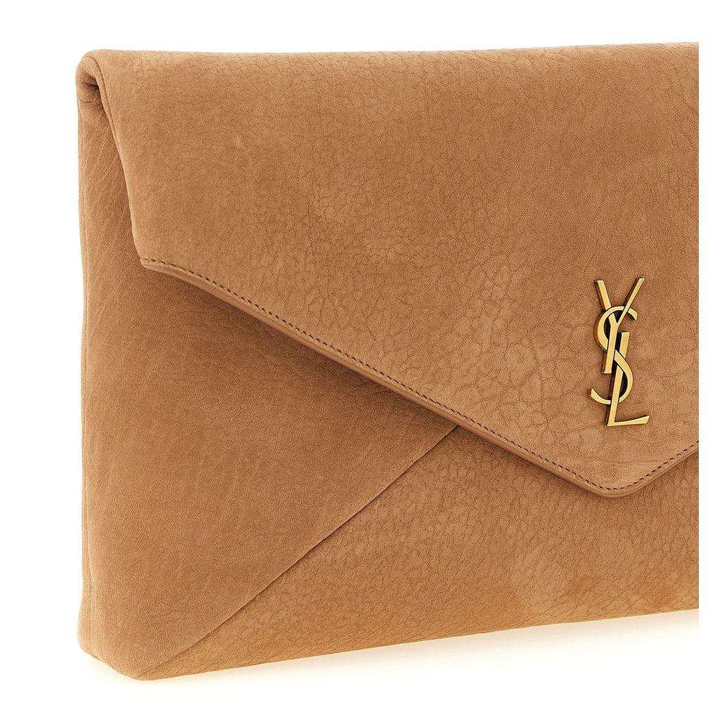 Saint Laurent Brown Lamb Leather Clutch Bag