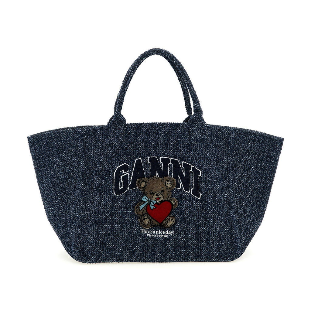 Ganni Blue Organic Cotton Tote Bag