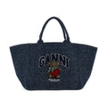 Ganni Blue Organic Cotton Tote Bag