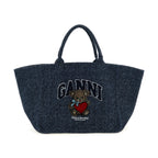 Ganni Blue Organic Cotton Tote Bag