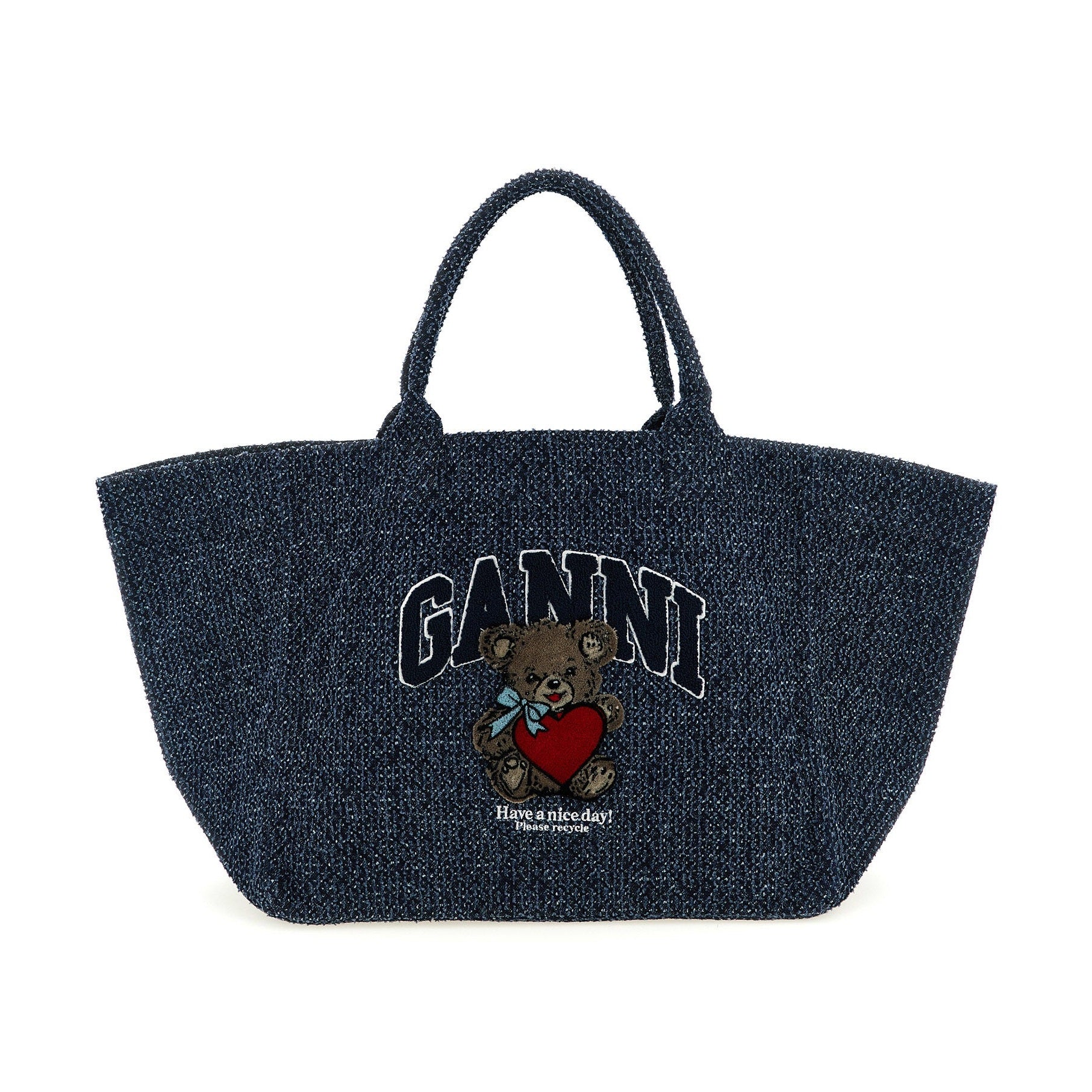 Ganni Blue Organic Cotton Tote Bag