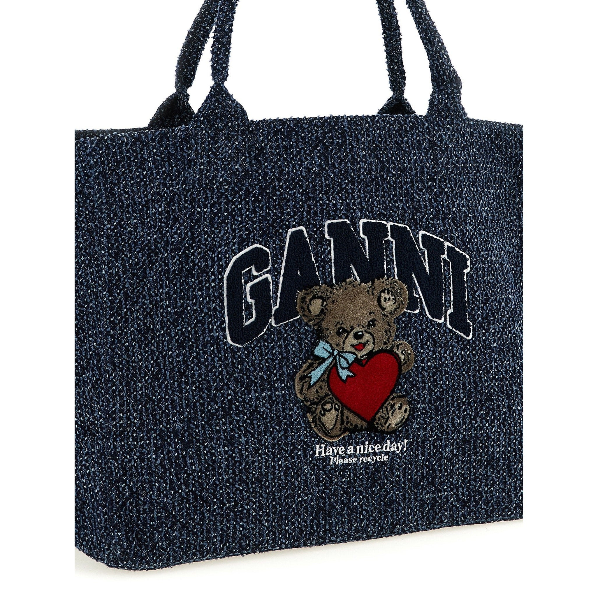 Ganni Blue Organic Cotton Tote Bag