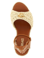 Versace Beige Lamb Leather Wedge Sandals