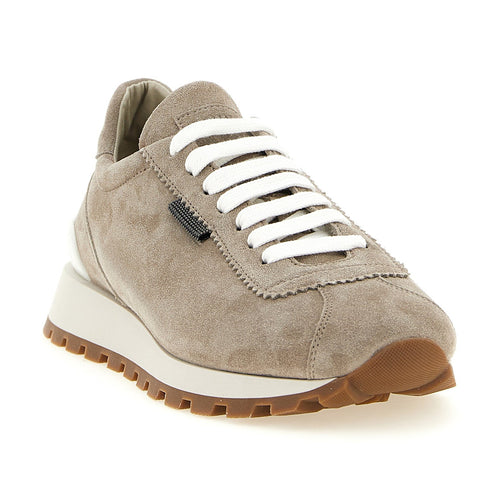 Brunello Cucinelli Beige Calfskin Athletic Sneakers