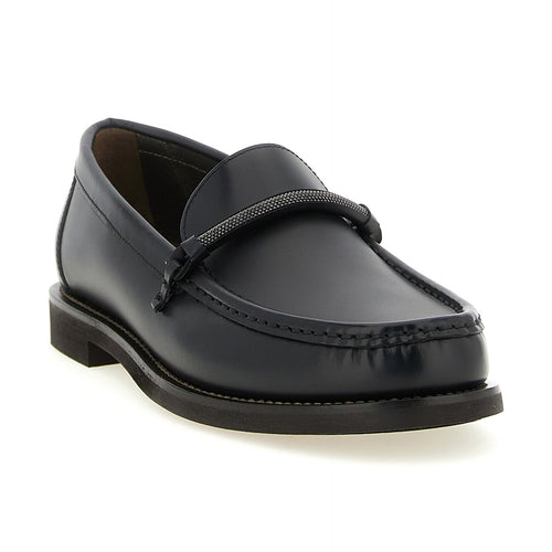Brunello Cucinelli Black Calfskin Slip-On Loafers
