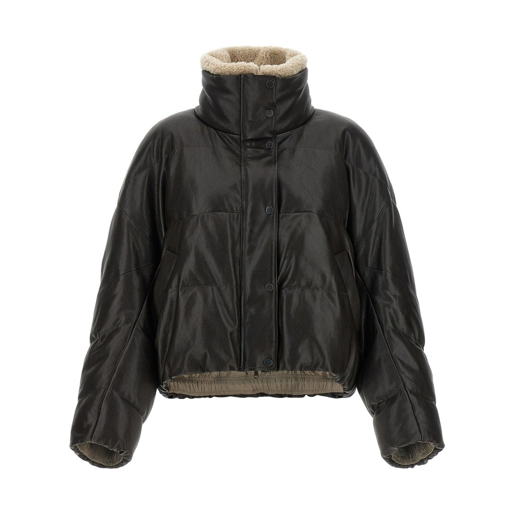 Brunello Cucinelli Brown Lamb Leather Leather Jacket
