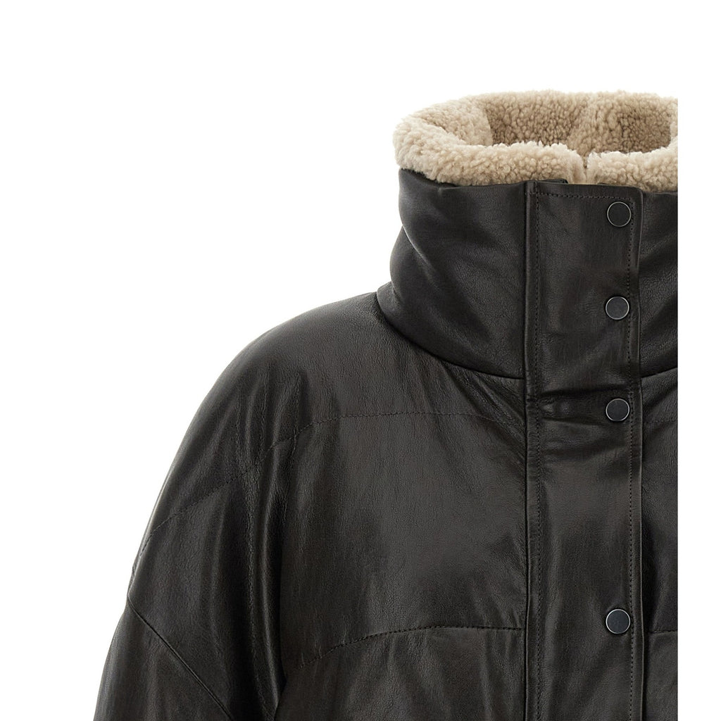 Brunello Cucinelli Brown Lamb Leather Leather Jacket