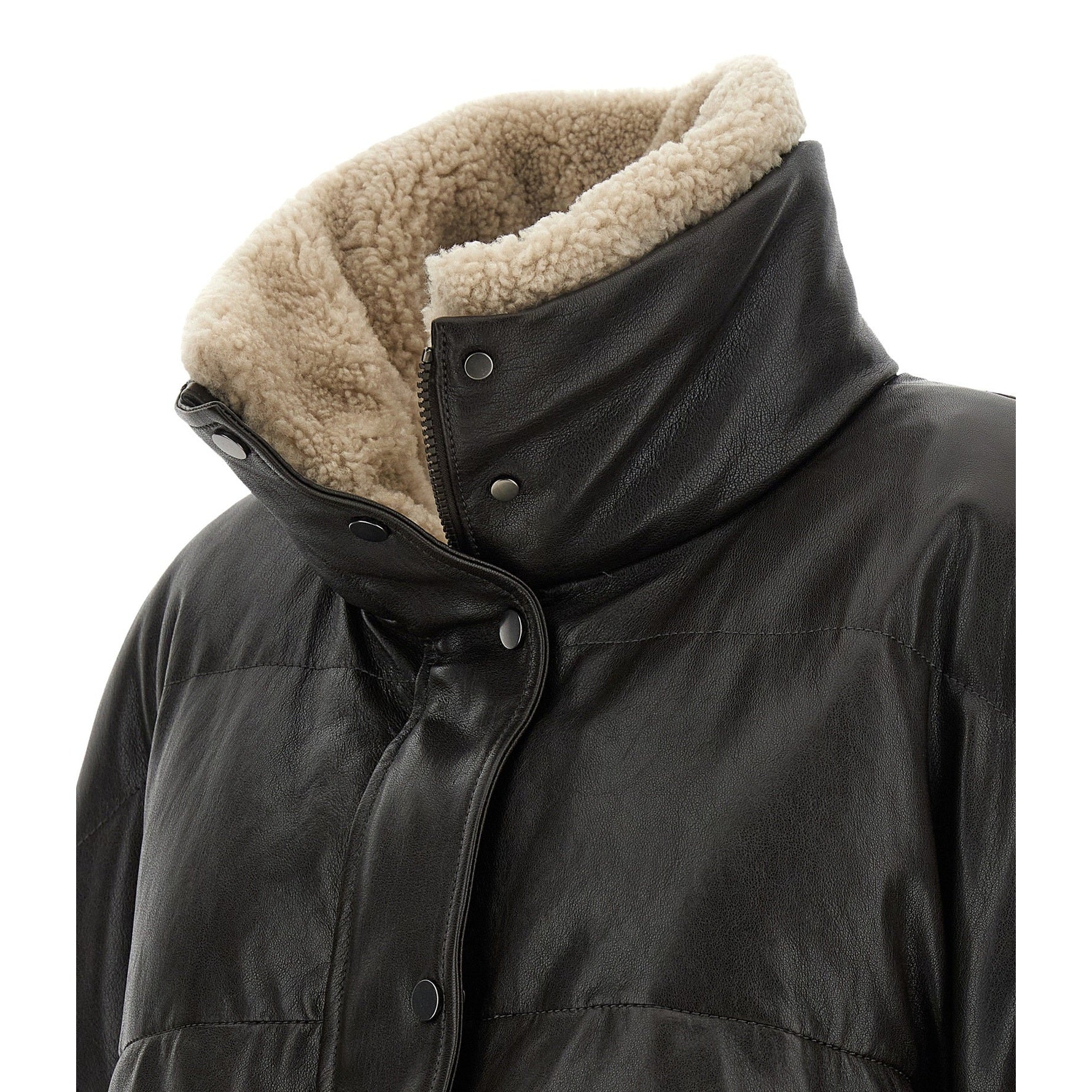 Brunello Cucinelli Brown Lamb Leather Leather Jacket