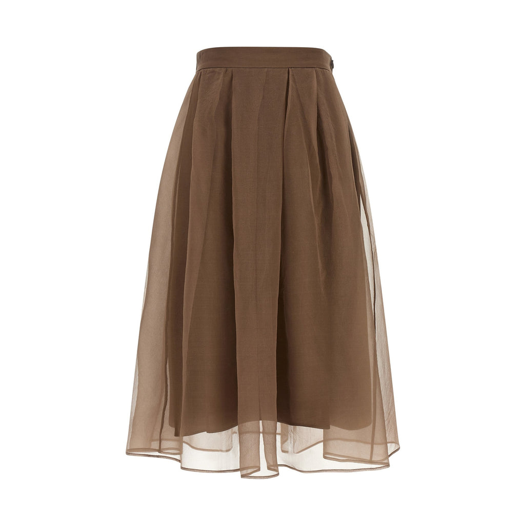 Brunello Cucinelli Brown Silk Midi Skirt