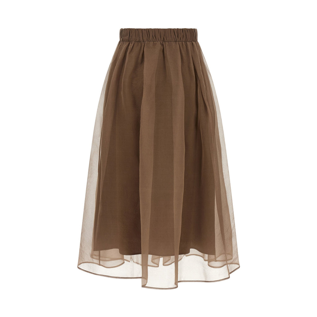 Brunello Cucinelli Brown Silk Midi Skirt