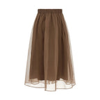 Brunello Cucinelli Brown Silk Midi Skirt
