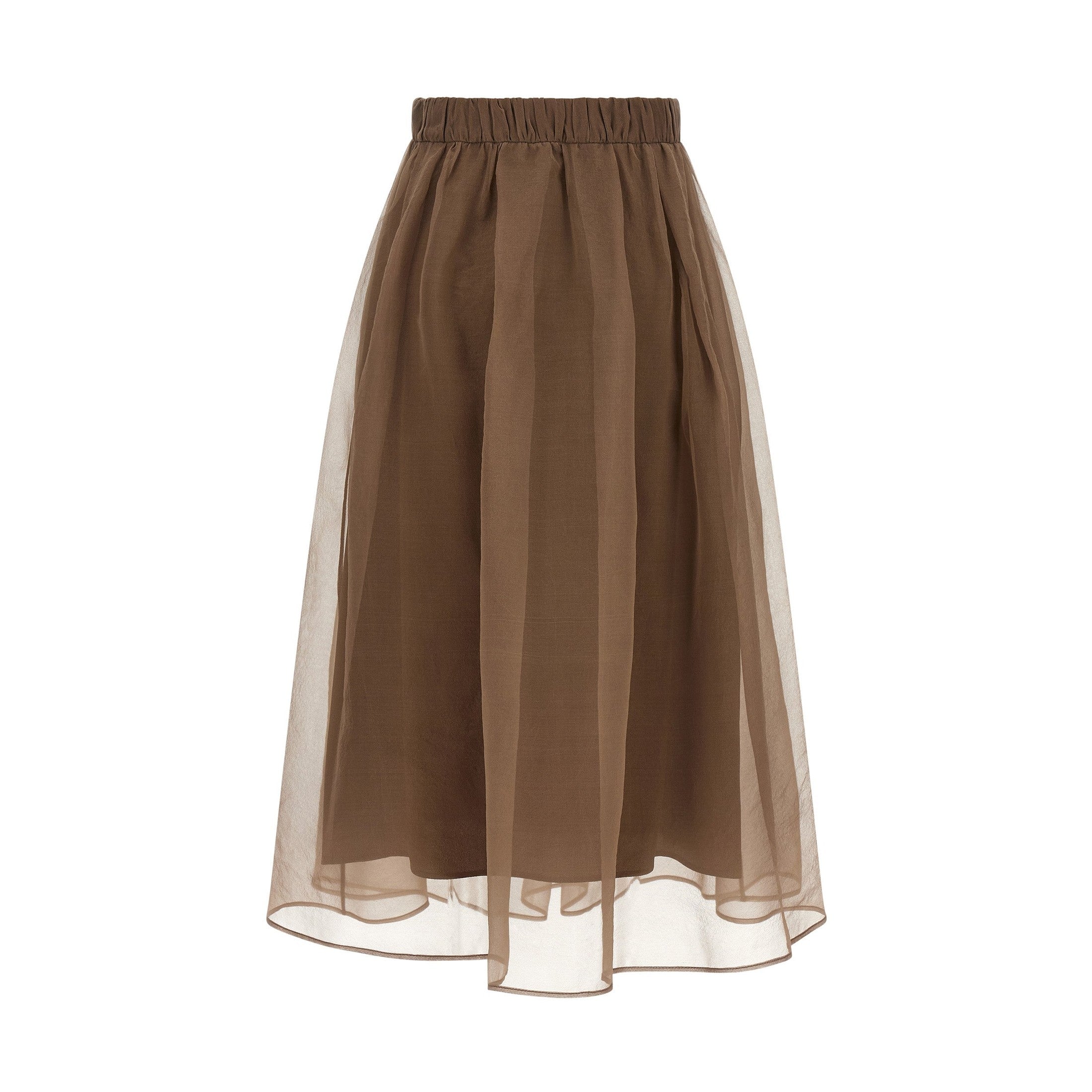 Brunello Cucinelli Brown Silk Midi Skirt