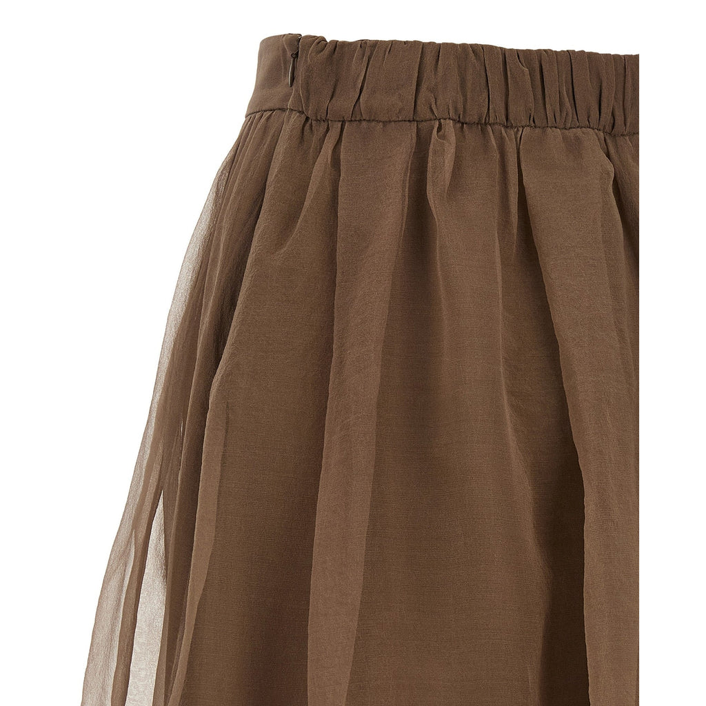 Brunello Cucinelli Brown Silk Midi Skirt