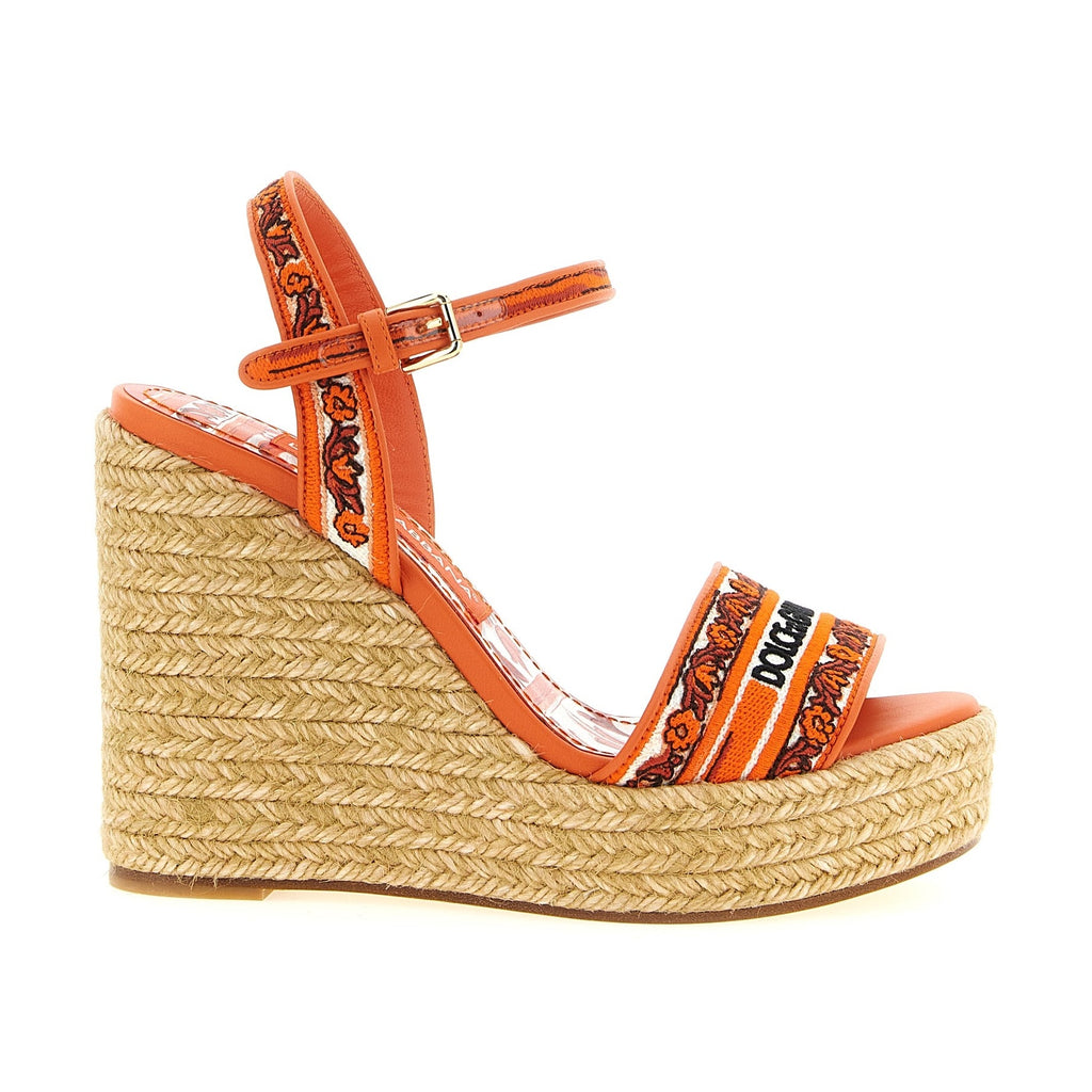 Dolce & Gabbana Orange Cotton Wedge Sandals