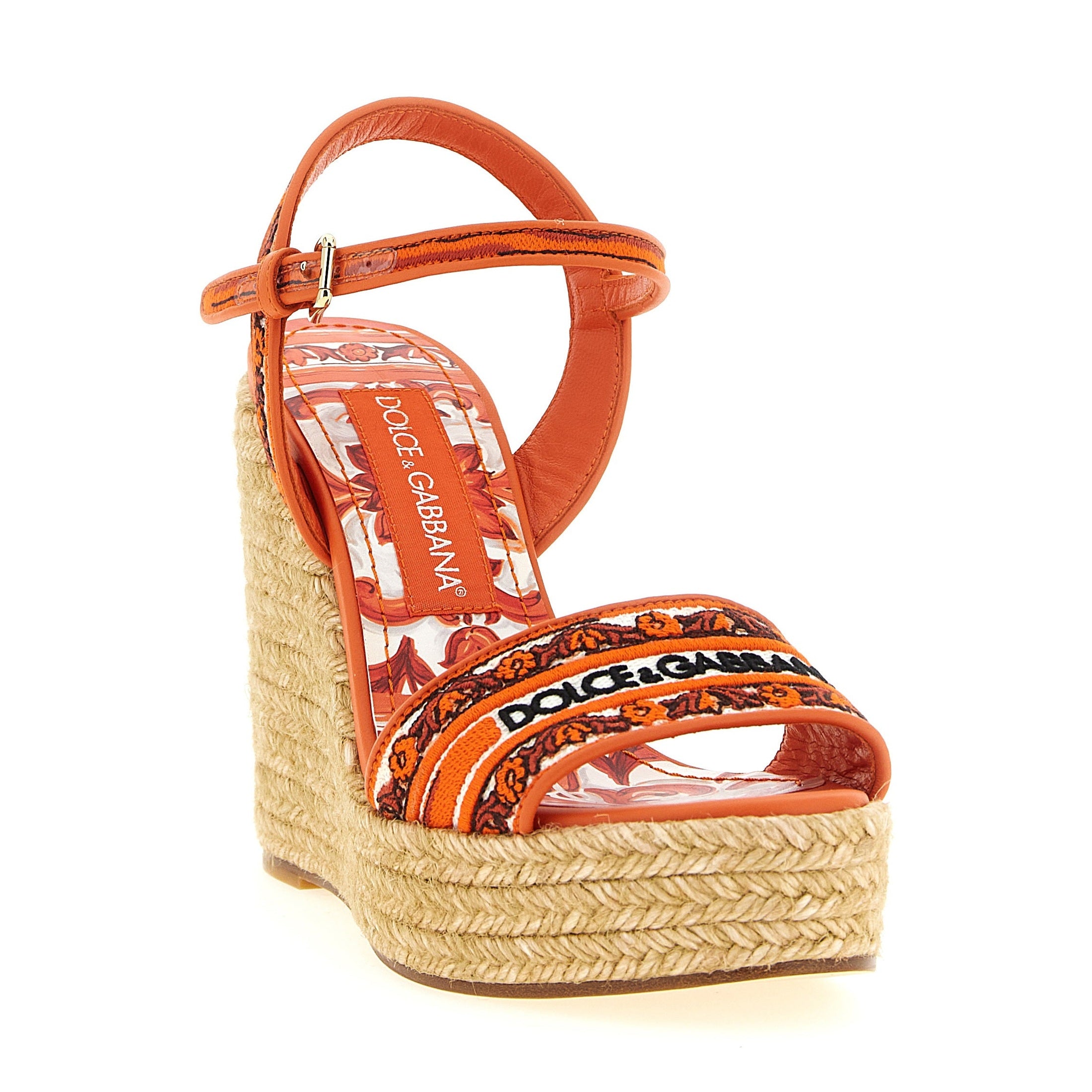 Dolce & Gabbana Orange Cotton Wedge Sandals