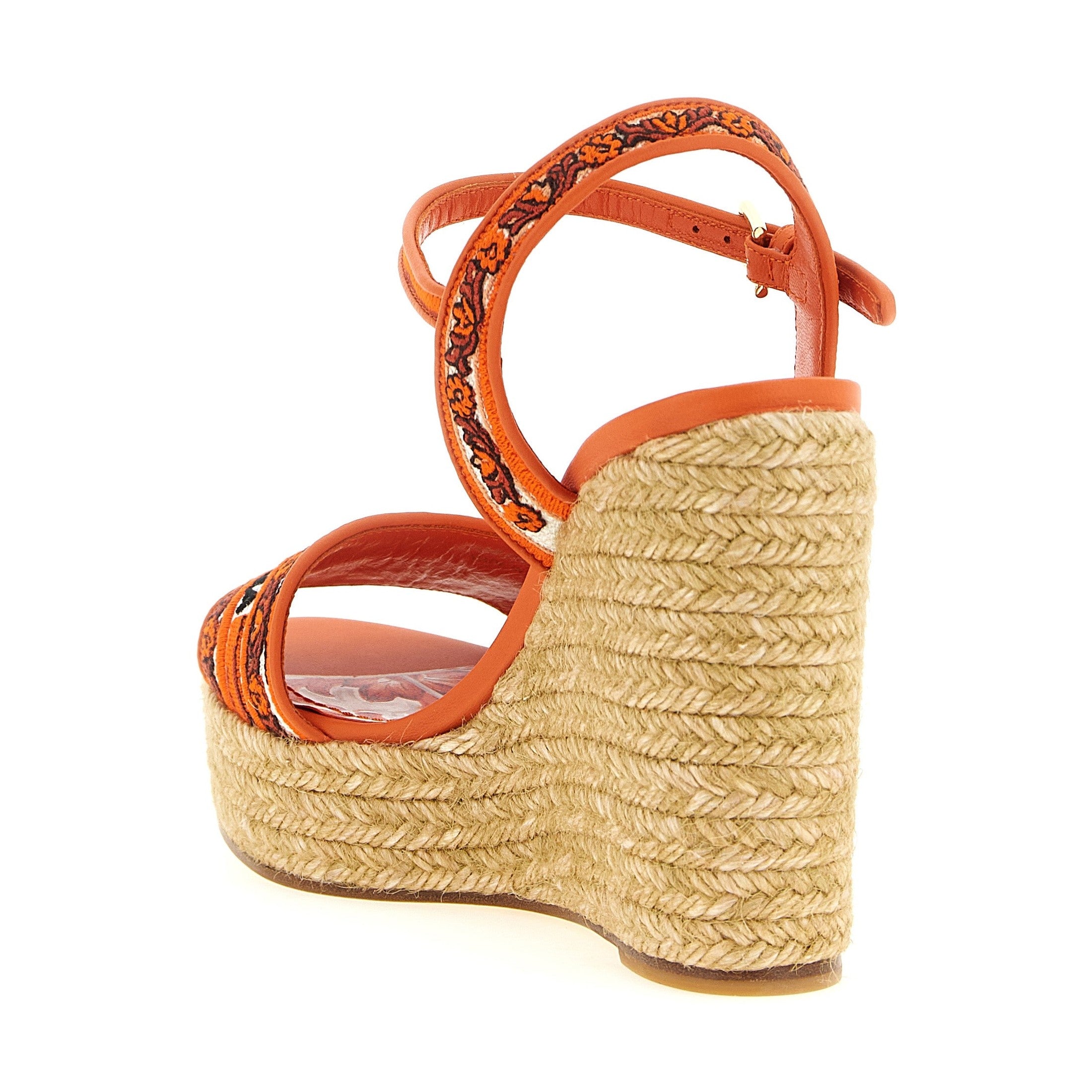 Dolce & Gabbana Orange Cotton Wedge Sandals