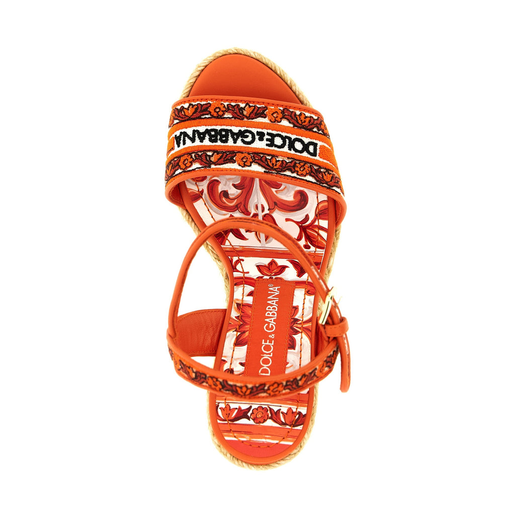 Dolce & Gabbana Orange Cotton Wedge Sandals