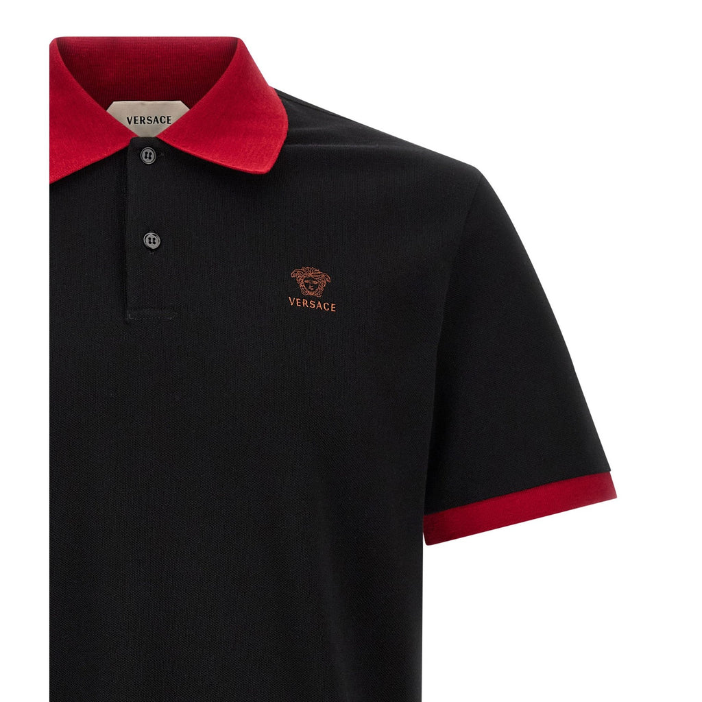 Versace Black Cotton Polo Shirt