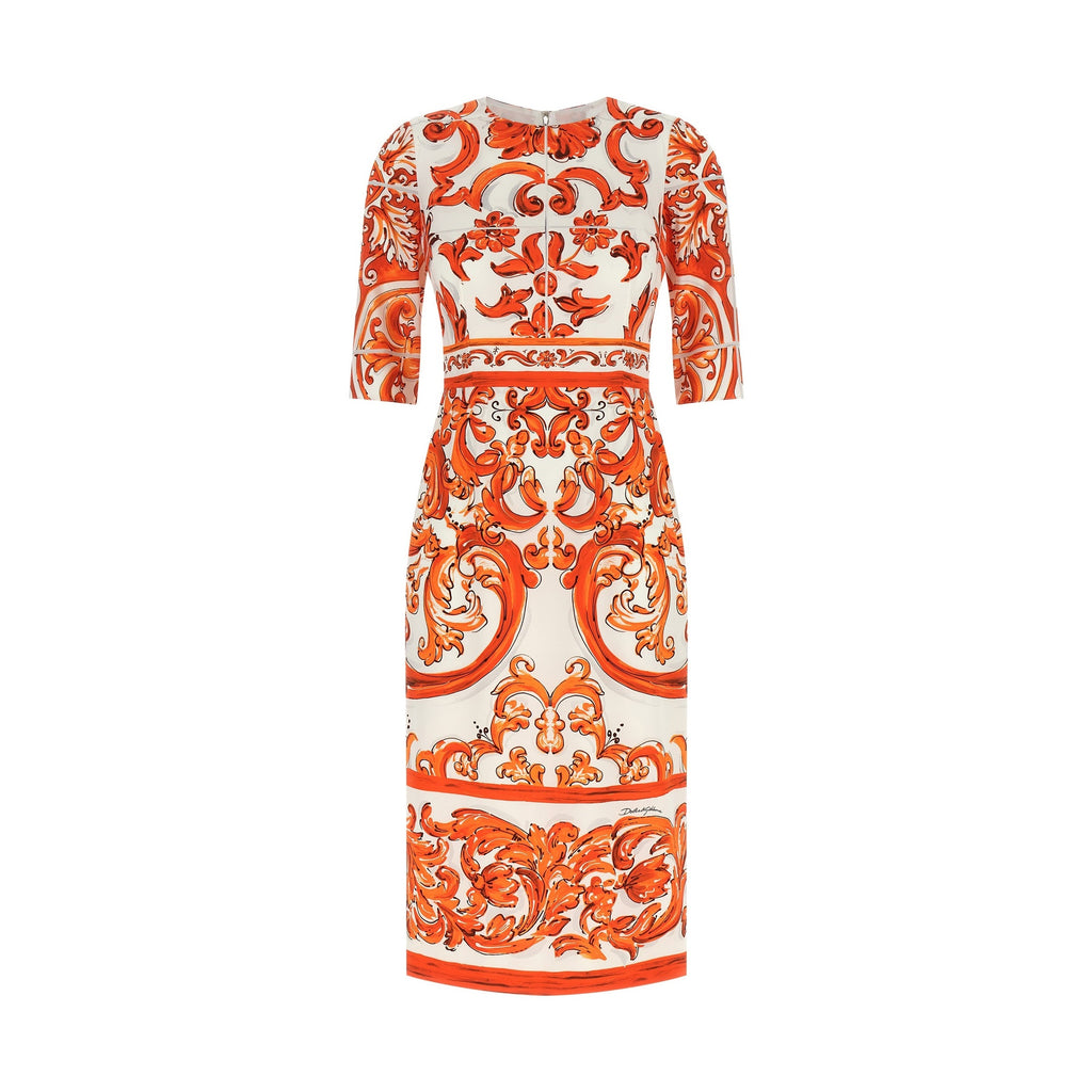 Dolce & Gabbana Orange Silk Midi Dress