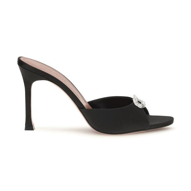 Amina Muaddi Black Silk Stiletto Heel Sandals