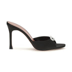 Amina Muaddi Black Silk Stiletto Heel Sandals