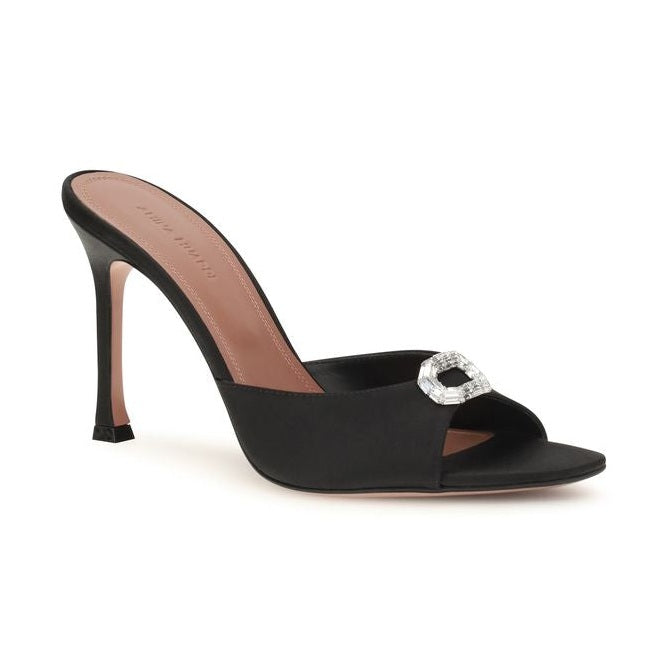 Amina Muaddi Black Silk Stiletto Heel Sandals
