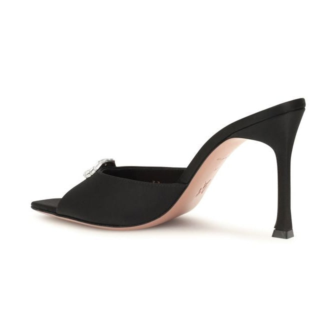 Amina Muaddi Black Silk Stiletto Heel Sandals