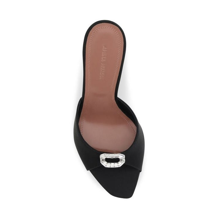 Amina Muaddi Black Silk Stiletto Heel Sandals