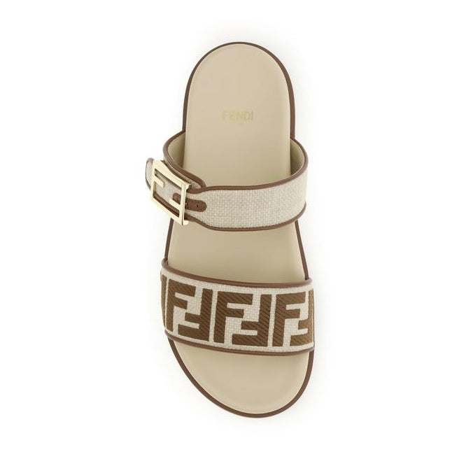 Fendi Brown Raffia Flat Sandals