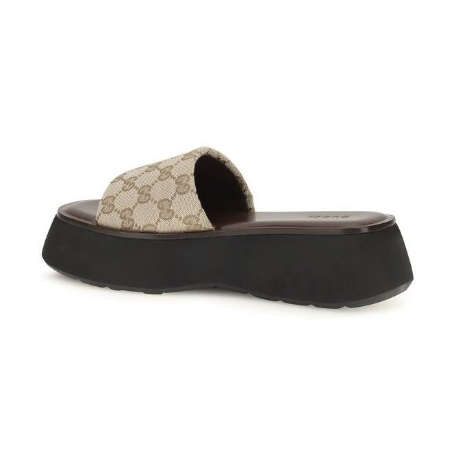 Gucci Beige Fabric Platform Sandals
