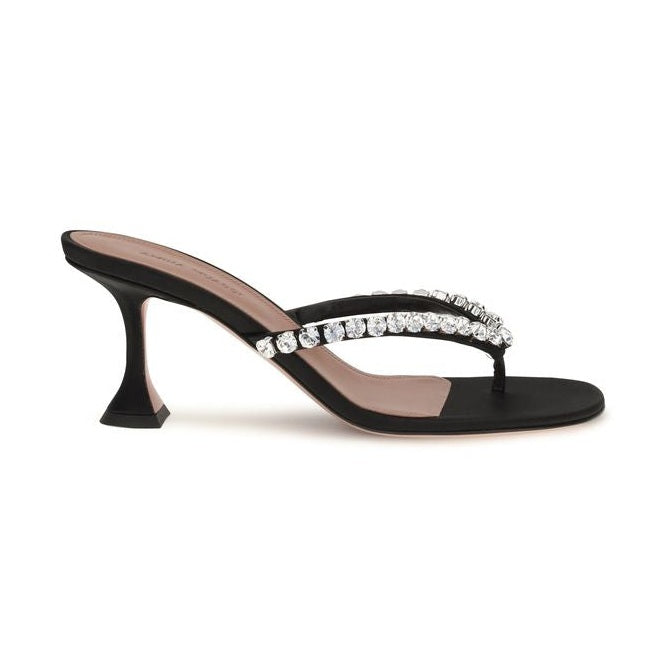 Amina Muaddi Black Silk Stiletto Heel Sandals