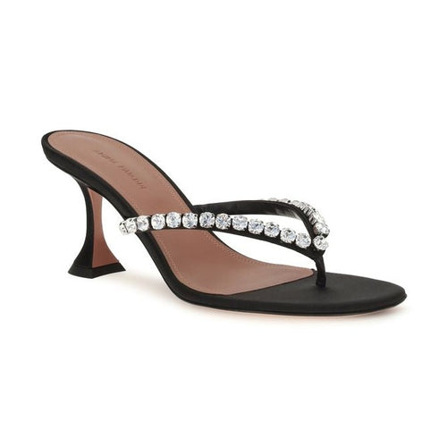 Amina Muaddi Black Silk Stiletto Heel Sandals