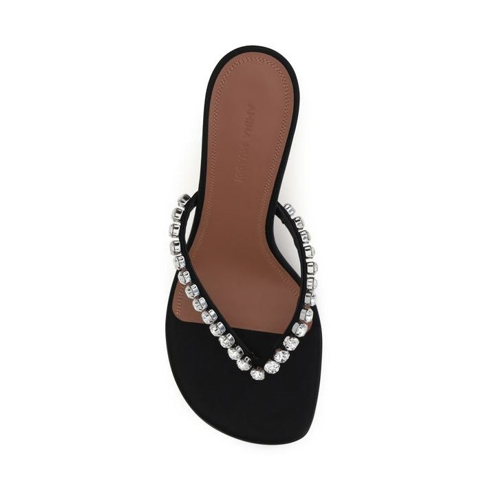 Amina Muaddi Black Silk Stiletto Heel Sandals