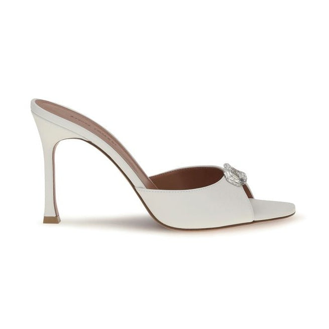 Amina Muaddi White Calf Leather Bos Taurus Stiletto Heel Sandals