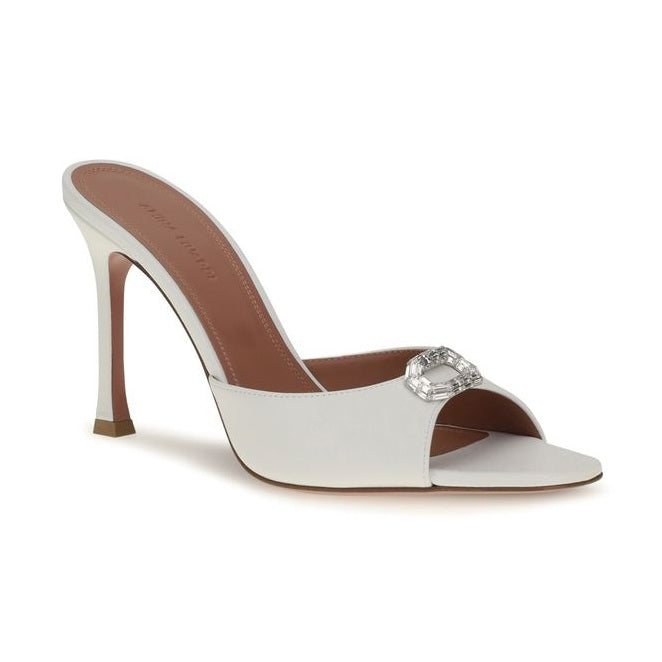 Amina Muaddi White Calf Leather Bos Taurus Stiletto Heel Sandals
