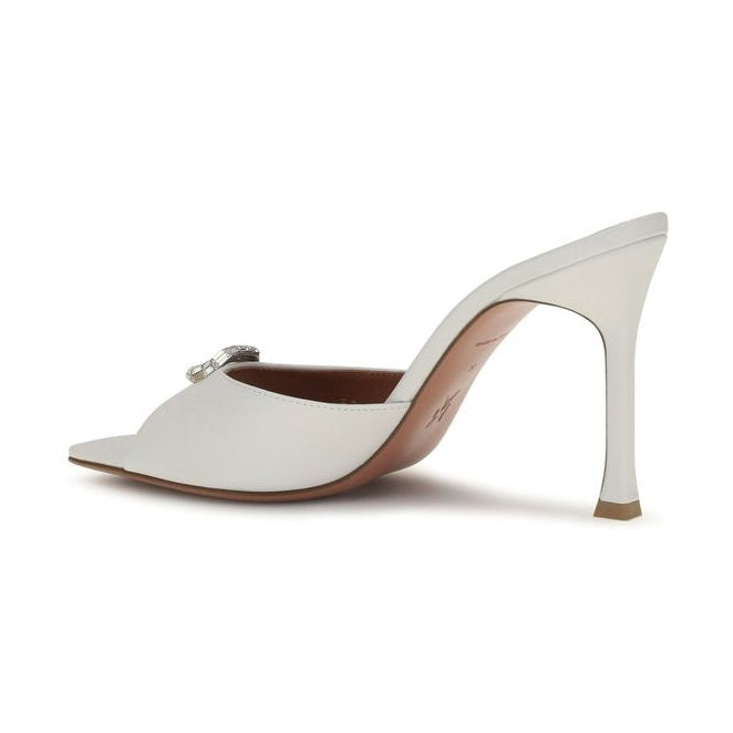 Amina Muaddi White Calf Leather Bos Taurus Stiletto Heel Sandals